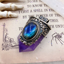 Load image into Gallery viewer, 55mm Labradorite + Amethyst 925 Sterling Pendant