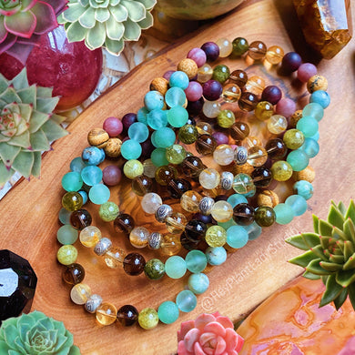 Desert Mystic Bracelet - Green Garnet + Golden Rutile Quartz + Emerald