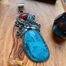 Load image into Gallery viewer, 80mm Genuine Turquoise + Italian Red Coral Pendant