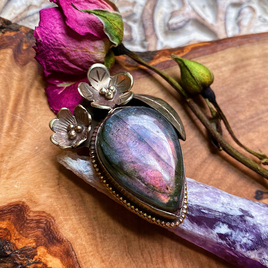 50mm Purple Flash Labradorite Flower Pendant