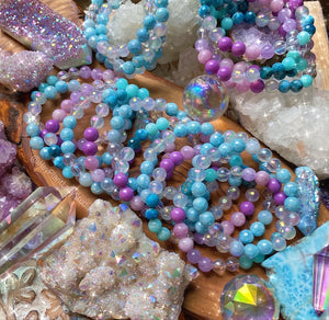 Ocean Bubbles Bracelet- Aquamarine + Aura Quartz + Mystic Aqua Jade