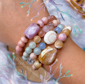 Under the Sea Set of Four - Shell + Pearl + Gemstone Stretch Bracelets