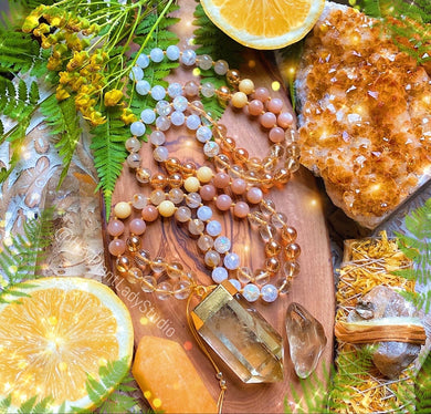 Illuminated Path - Citrine Mala + Sunstone + Golden Rutile + Jade