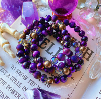 Grounded Mystic Bracelet - Purple Hematite + Purple Aura Quartz + Purple Tiger Eye