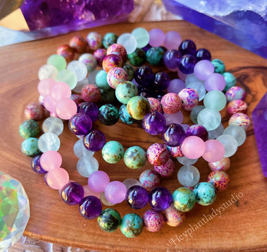 Carefree Bracelet - Amethyst + Rainbow Fluorite + Galaxy Jasper