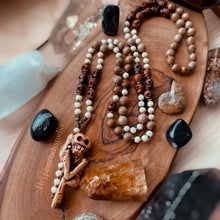 Load image into Gallery viewer, Bone Collector - 108 - Sandalwood + Bone + Brass + Wood Skull Mala