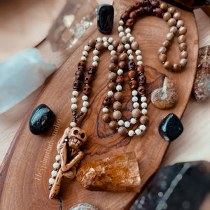 Bone Collector - 108 - Sandalwood + Bone + Brass + Wood Skull Mala