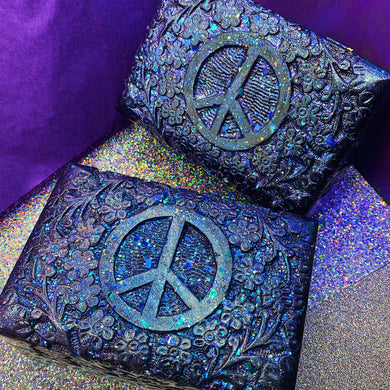 Mermaid Treasures - Glitter Peace Sign Wooden Jewelry Box