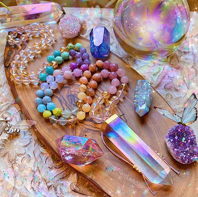 Reserved - Enchanted Gardens - Aura Quartz Rainbow Mala + Bracelet Set