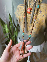 Load image into Gallery viewer, Mystic Wilderness - 108 Mala Bead Necklace - Natural Turquoise, Lepidolite, Eagle Eye, Rainforest Jasper, Sandalwood, Rosewood, Aventurine, Fire Agate