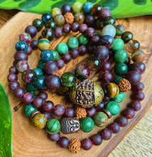 Load image into Gallery viewer, Manifesting Blessings Mala Bracelet - 6mm Matte Garnet + Rudraksha Seed
