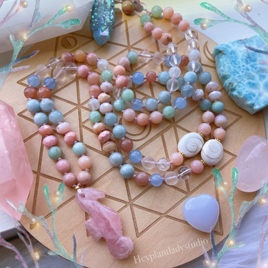 Tide Pools - Seashell + Pastel Rainbow Gemstone Mala Necklace