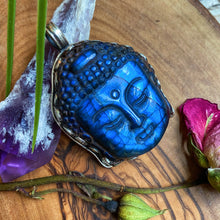 Load image into Gallery viewer, 55mm Blue Flash Labradorite Buddha Pendant - 925 Sterling Silver