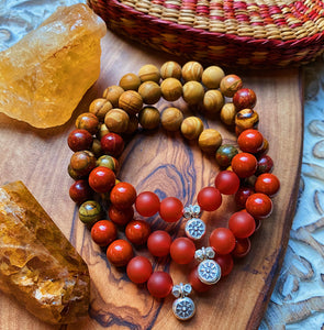 Abundant Energy Bracelet - Red Carnelian + Red Creek Jasper + Natural Wood Jasper + Red Jasper