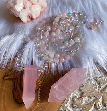 Fairy Dust Mala - Rose Quartz + Mystic Rose Quartz + Aura Quartz