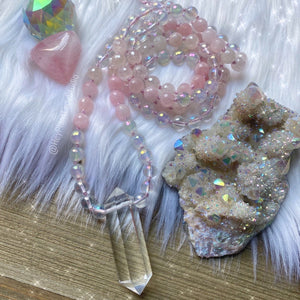Enchanted Heart Mala - Rose Quartz + Mystic Rose Quartz + Aura Quartz