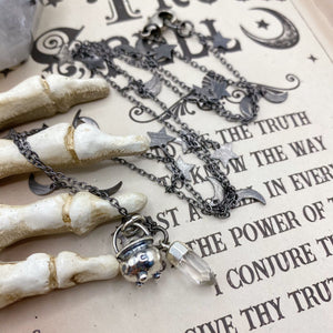 Witches Brew Charm Necklace - 925 Sterling Triple Moon Cauldron