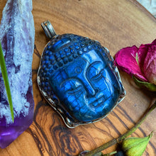 Load image into Gallery viewer, 55mm Blue Flash Labradorite Buddha Pendant - 925 Sterling Silver