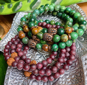 Deep Breaths Mala Bracelet - African Green Opal + African Green Jade + Copper Buddha