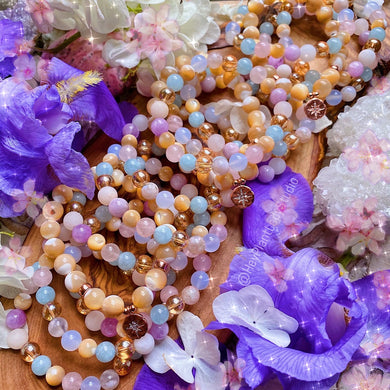 Spring Blooms Mala Bracelet - Kunzite, Aquamarine, Blue Chalcedony, Mother of pearl