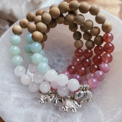 Unity Bracelet - Mangano Calcite + Karen Hill Tribe Silver Elephant + Sandalwood