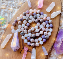 Load image into Gallery viewer, Peaceful Goddess Mid Mala - Lepidolite + Rainbow Moonstone + Pink Zebra Jasper - 72 Beads