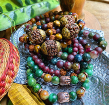 Load image into Gallery viewer, Manifesting Blessings Mala Bracelet - 6mm Matte Garnet + Rudraksha Seed