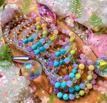 Load image into Gallery viewer, Enchanted Gardens - Aura Quartz + Pastel Rainbow Mala Bracelet