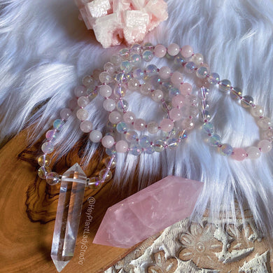 Enchanted Heart Mala - Rose Quartz + Mystic Rose Quartz + Aura Quartz
