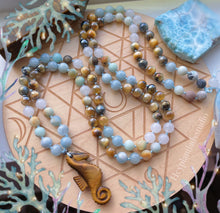 Load image into Gallery viewer, The Sandbar - Aquamarine + Mystic Blue Tigers Eye Gemstone Mala Necklace