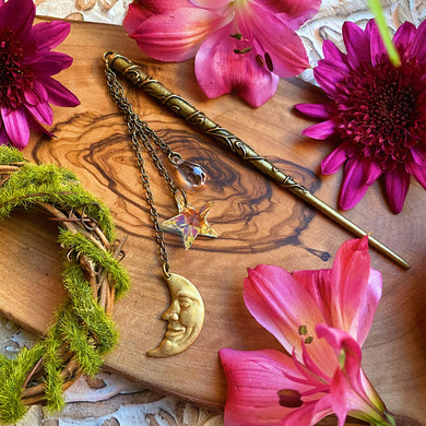 Stardust Hair Stick - Swarovski + Brass Charms