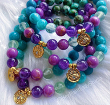 Load image into Gallery viewer, Calm Vibrations Mala Bracelet - 18K Gold Evil Eye Vermeil + Phosphosiderite + Amazonite + Fluorite + Amethyst