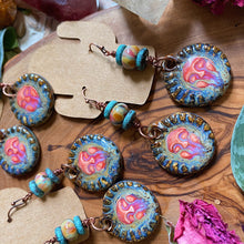 Load image into Gallery viewer, Soulshine Earrings - Drippy Suns + Lampwork Glass + Patina Copper