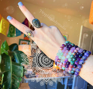 Carefree Bracelet - Amethyst + Rainbow Fluorite + Galaxy Jasper