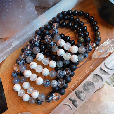It's Only a Phase Bracelet - Selenite + Black Tourmaline + Clear Quartz