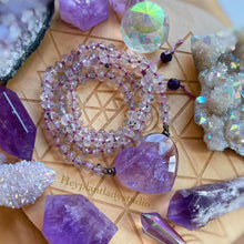 Load image into Gallery viewer, Peaceful Positive Energy - Gem Amethyst Heart + 108 Black Hematite Phantom Quartz