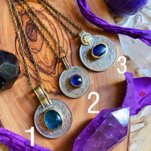 Load image into Gallery viewer, Blues - Kuchi Coin Charm Necklace + 18&quot; Brass Chain
