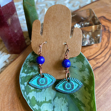 Third Eye Vibe Earrings - Lapis Lazuli + Patina Copper