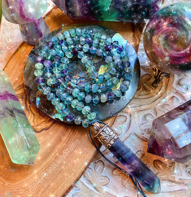 RESERVED - Pre-Order - Clarity & Growth Mala - Superior AA Grade Faceted Rainbow Fluorite + 925 Sterling Tibetan Rainbow Fluorite