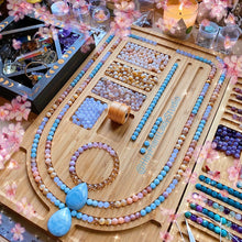 Load image into Gallery viewer, Reserved for Lisa - Pre - Order - Spring Blooms Mala + Bracelet - Cherry Blossom Agate, Aquamarine, Blue Chalcedony, Mother of pearl