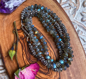 32" Flashy Labradorite Rondelle Bead Layering Chain