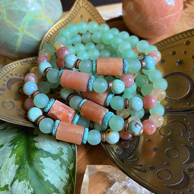 Sunny Succulent Garden Bracelet - Green Aventurine + Pink Moonstone