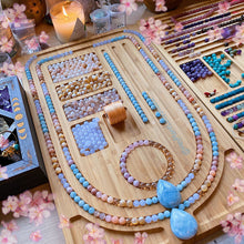 Load image into Gallery viewer, Reserved for Lisa - Pre - Order - Spring Blooms Mala + Bracelet - Cherry Blossom Agate, Aquamarine, Blue Chalcedony, Mother of pearl