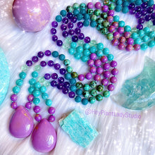 Load image into Gallery viewer, Calm Vibrations Mala Necklace - Phosphosiderite + Amazonite + Fluorite + Amethyst