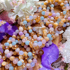 Comfort to my Soul - Mala Bracelet - 9mm Mother of Pearl + Rose Gold Starburst