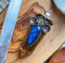 Load image into Gallery viewer, 80mm Labradorite + Smoky Quartz Pendant