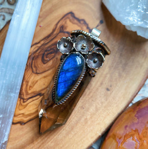 80mm Labradorite + Smoky Quartz Pendant