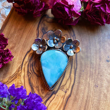 Load image into Gallery viewer, Larimar Pendant + Flowers - 50mm - 925 Sterling
