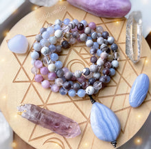 Load image into Gallery viewer, Heart of Light - 108 - Blue Chalcedony + Kunzite + Botswana Agate + Cherry Blossom Agate + Clear Quartz + Howlite