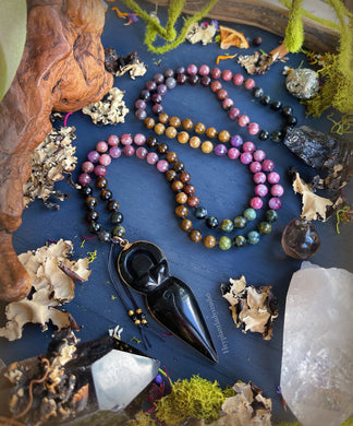 Dark Feminine Awakening 108 Mala Necklace - Rubies + AAA Watermelon Tourmaline